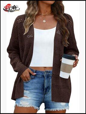 Lightweight Crochet Knit Open Front Kimono Cardigan Sweater